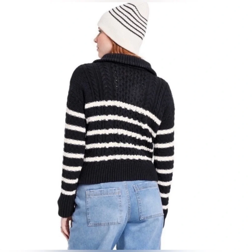 La Ligne x Target Black/White Striped Cotton Blend Shawl Zip Sweater Large NWT